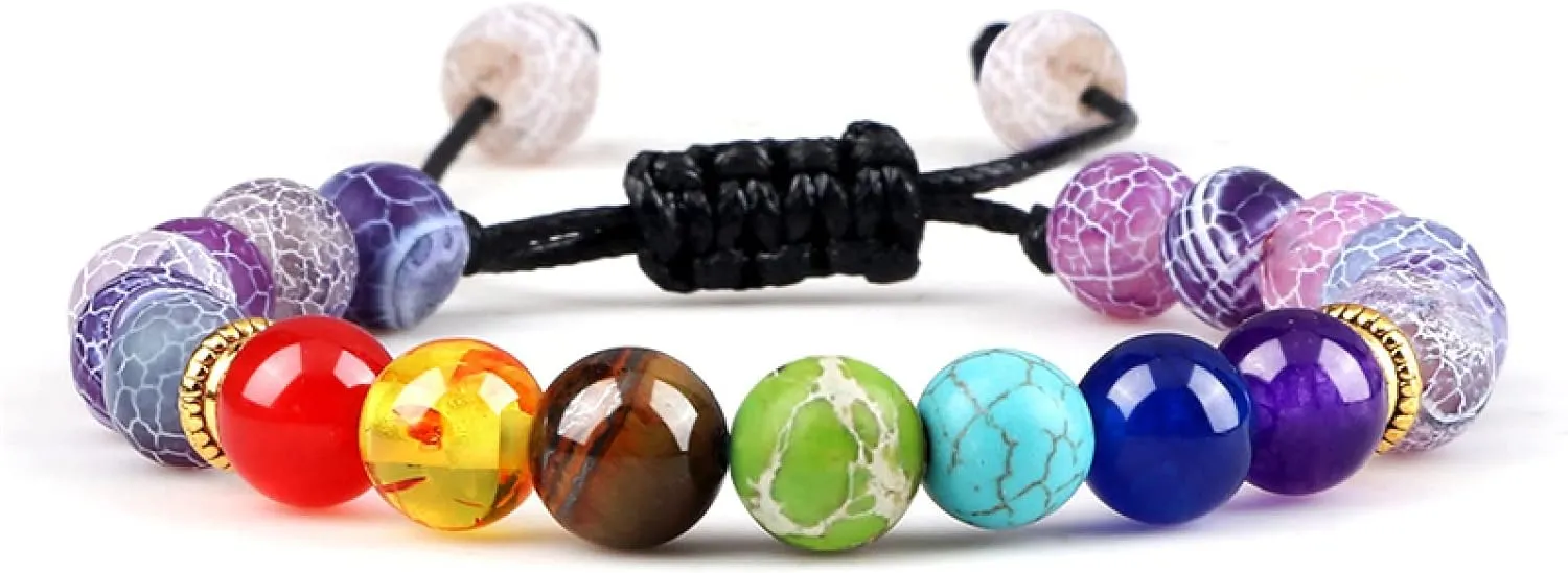 8mm 7 Chakra Lava Stone Bracelet for Men Women Handmade Natural Tiger Eye Beads Healing Balance Braided Bracelets Prayer Jewelry,Purple Weathered