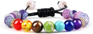 8mm 7 Chakra Lava Stone Bracelet for Men Women Handmade Natural Tiger Eye Beads Healing Balance Braided Bracelets Prayer Jewelry,Purple Weathered