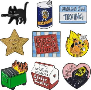 9 Pcs Funny Enamel Pins - Cute Cool Metal Brooch Pins for Backpacks, Hats, Bags, Jackets, Lanyards - Novelty Gifts for Adults, Teens, Women, Men (Style1)