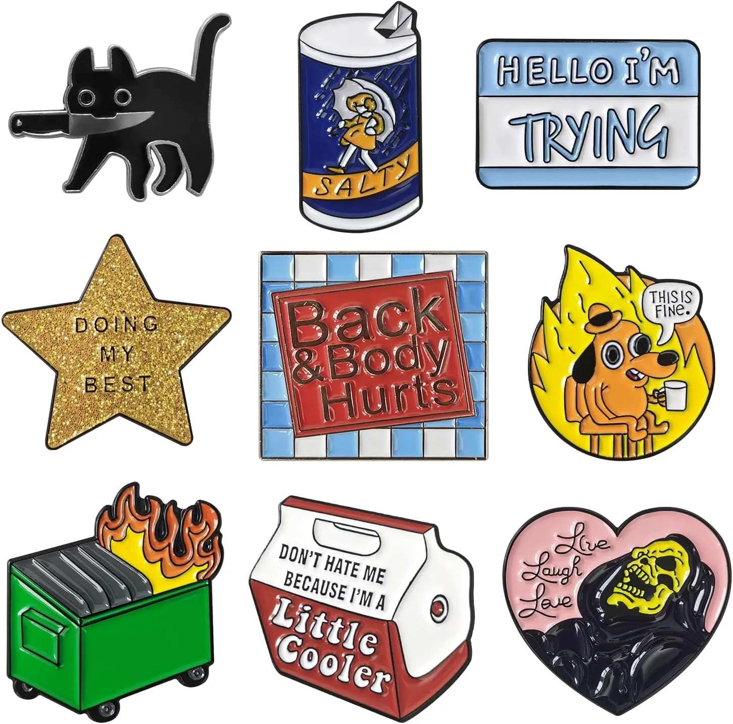 9 Pcs Funny Enamel Pins - Cute Cool Metal Brooch Pins for Backpacks, Hats, Bags, Jackets, Lanyards - Novelty Gifts for Adults, Teens, Women, Men (Style1)