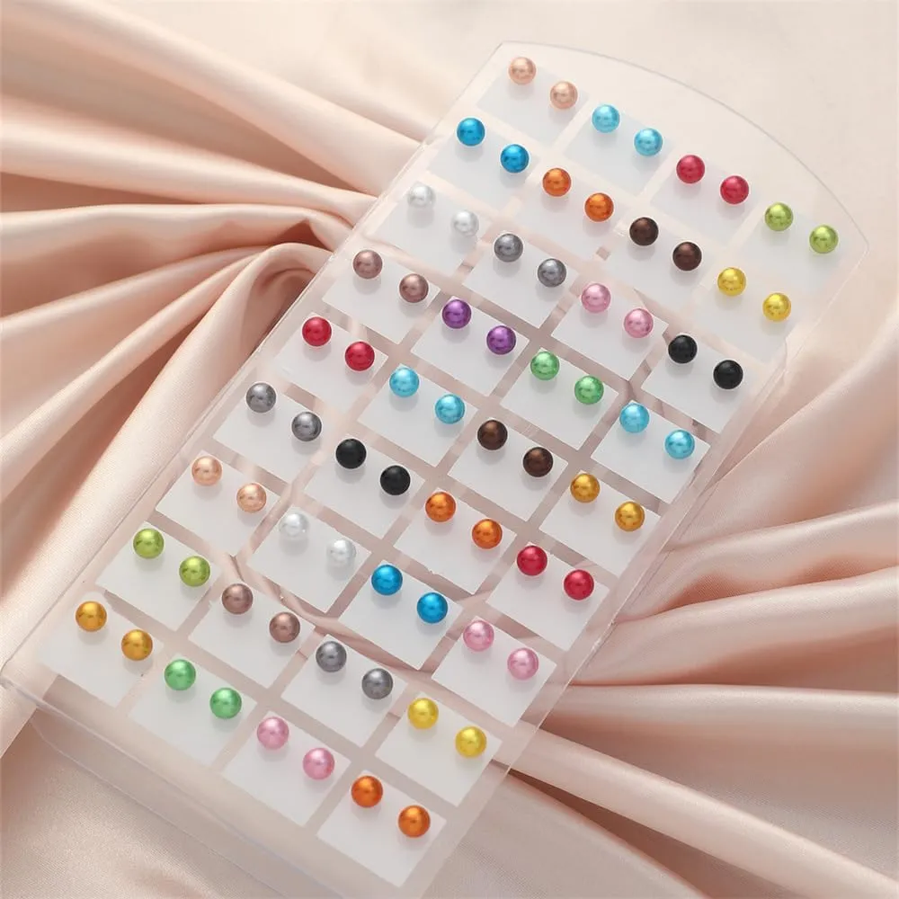 9/12/15/36 Pairs Imitation Pearl Earrings for Women Round Ball Ear Studs Mixed Sizes Stud Earrings Set Bohemian Turquoise Oval Jewelry Christmas Gift