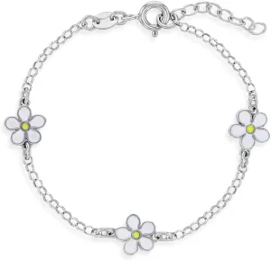 925 Sterling Silver 5.5" White Enamel Daisy Flower Chain Bracelet for Little Girls & Preteens - Daisy Flower Charm Bracelets - Girls Trendy Floral Enamel Jewelry
