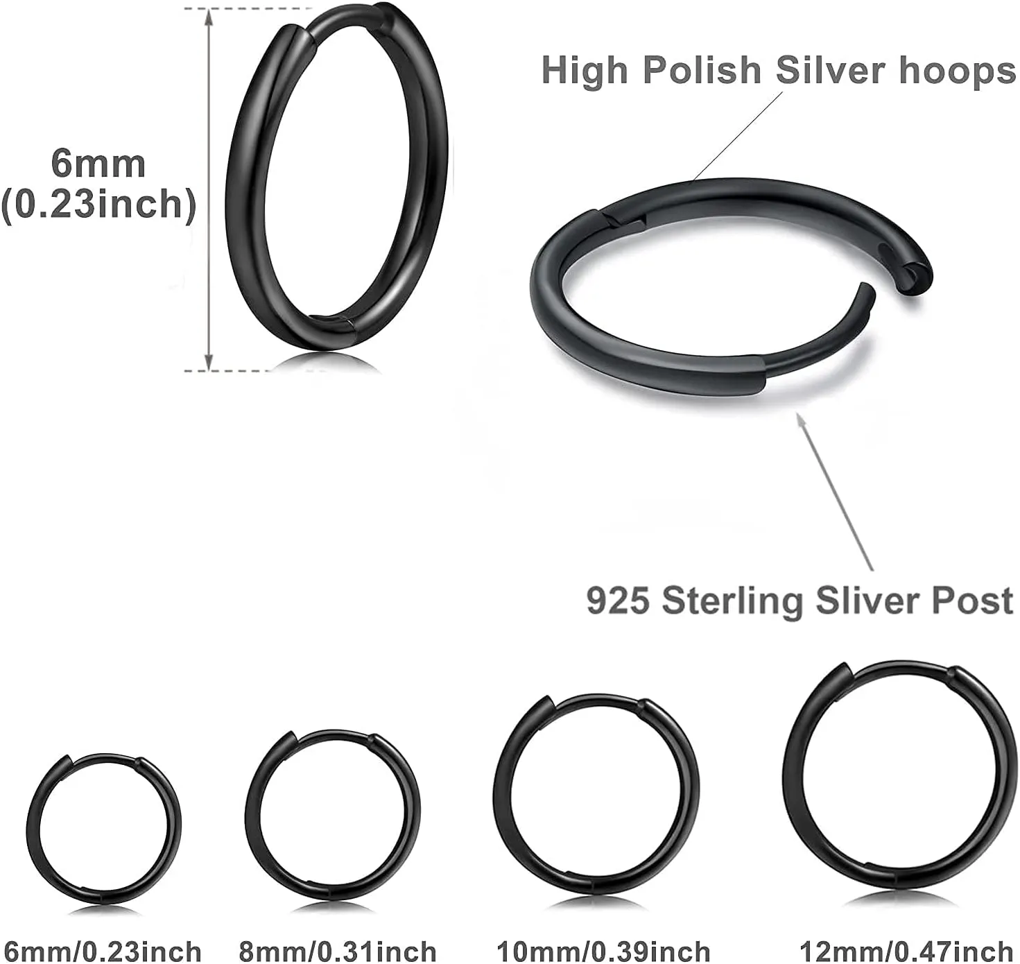 925 Sterling Silver Small Hoop Earrings Set - 14K White Gold Plated Silver Hoop Earrings | Tiny Endless Huggie Hoop Earring Cartilage Earrings for Women