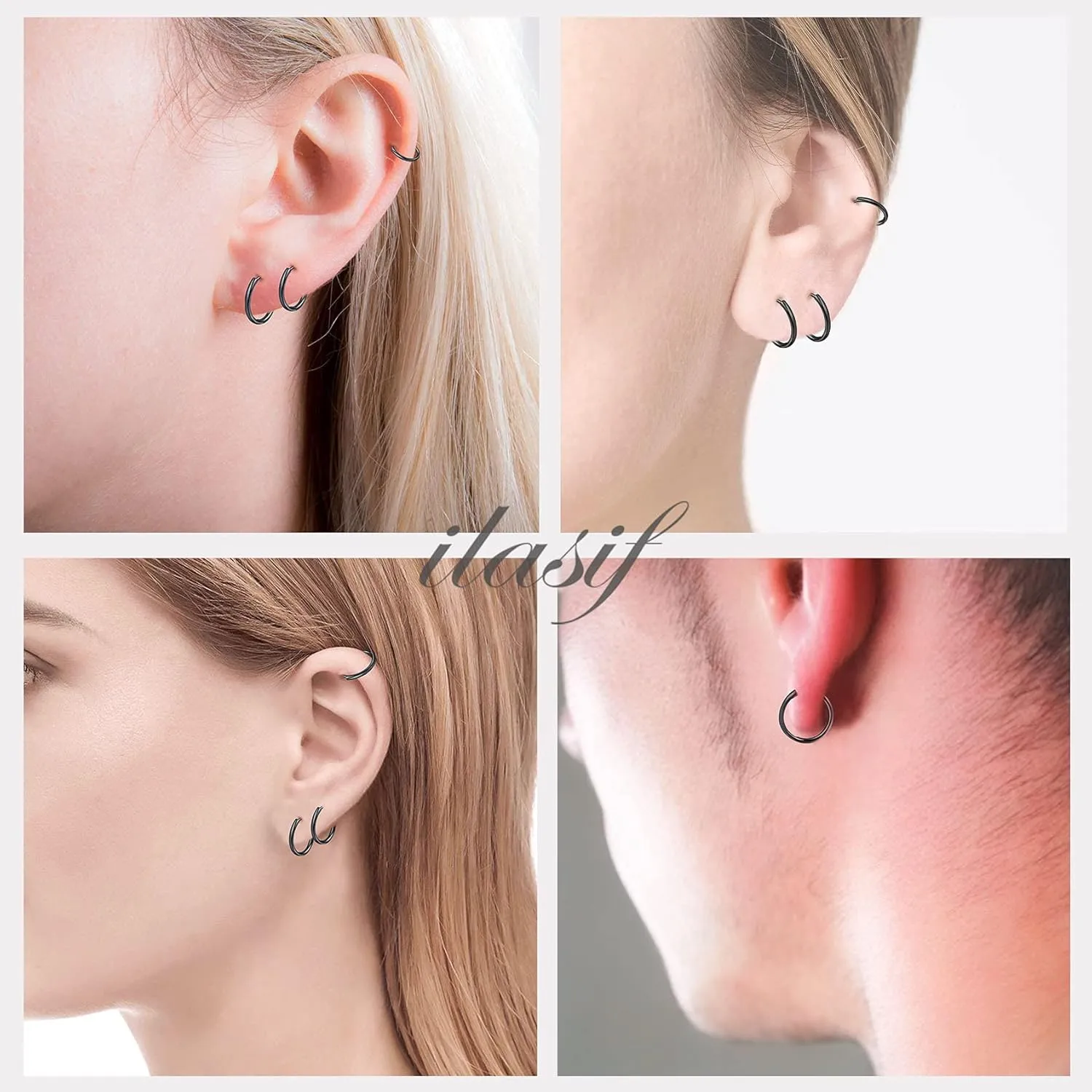 925 Sterling Silver Small Hoop Earrings Set - 14K White Gold Plated Silver Hoop Earrings | Tiny Endless Huggie Hoop Earring Cartilage Earrings for Women