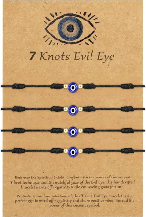 9pcs Evil Eye 7 Knot Lucky Bracelets, Rakhi for Brother and Bhabhi Adjustable Red String Amulet for Women Men with Gold Bead, Protection Jewelry Hand Bracelet