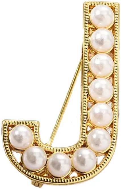 A-Z Letter Brooch Pin Gold Plated Faux Pearl Initial Lapel Pin White Pearl Capital Letter Safty Pin for Women Girls Clothing Bags Accessories