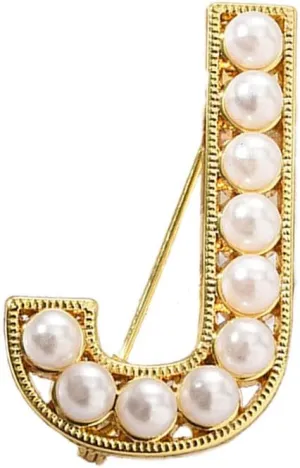 A-Z Letter Brooch Pin Gold Plated Faux Pearl Initial Lapel Pin White Pearl Capital Letter Safty Pin for Women Girls Clothing Bags Accessories