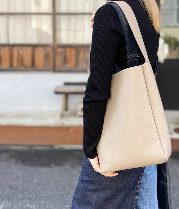 Aeta/PEBBLE GRAIN LEATHER SHOULDER S (GRAY BEIGE)