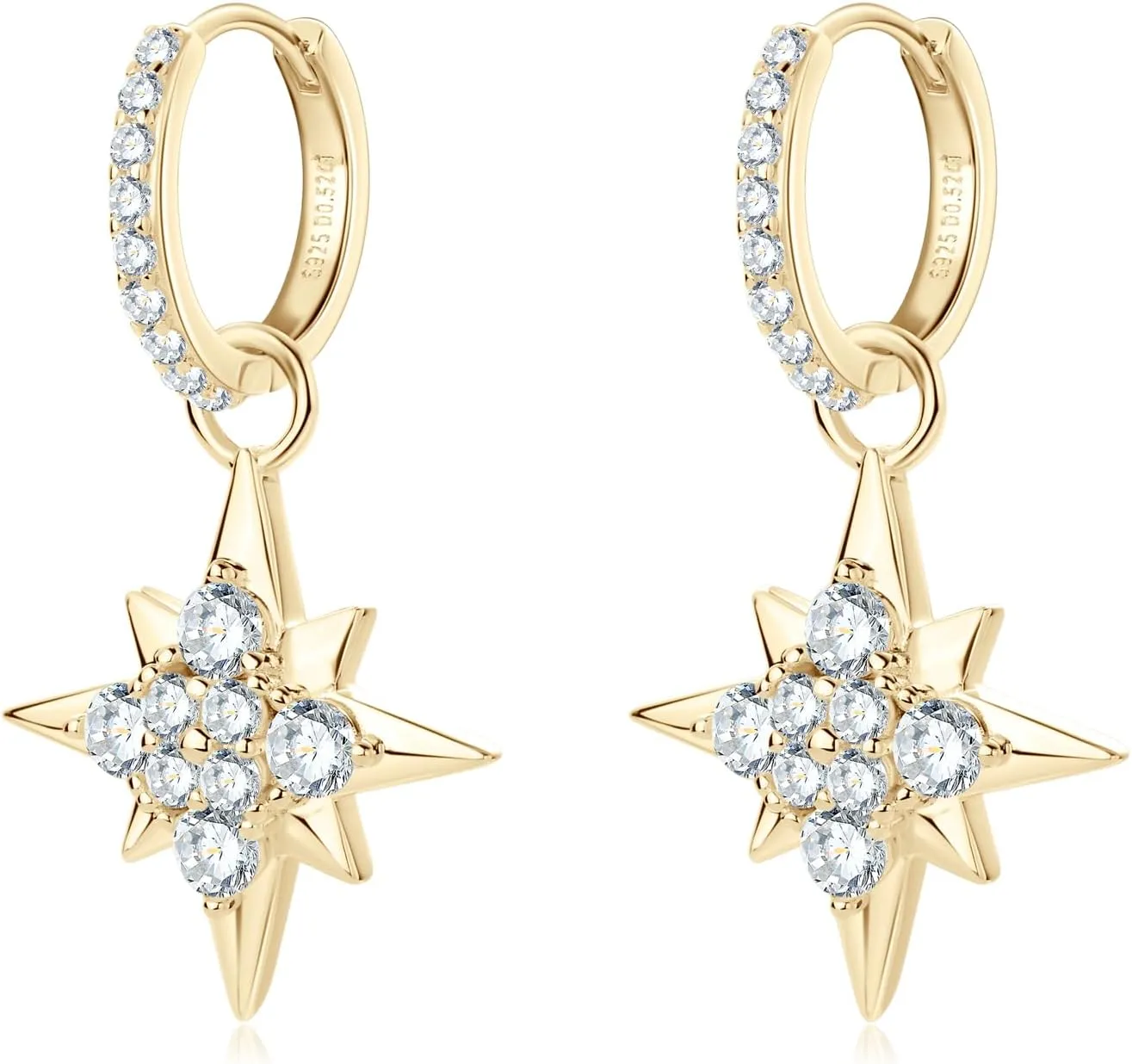 AINUOSHI Huggie Hoop Earrings Dangle Drop Moissanite Earrings for Women, 925 Sterling Silver with 18K White Gold / 14K Gold Plated, Hypoallergenic, Jewelry Box Packed
