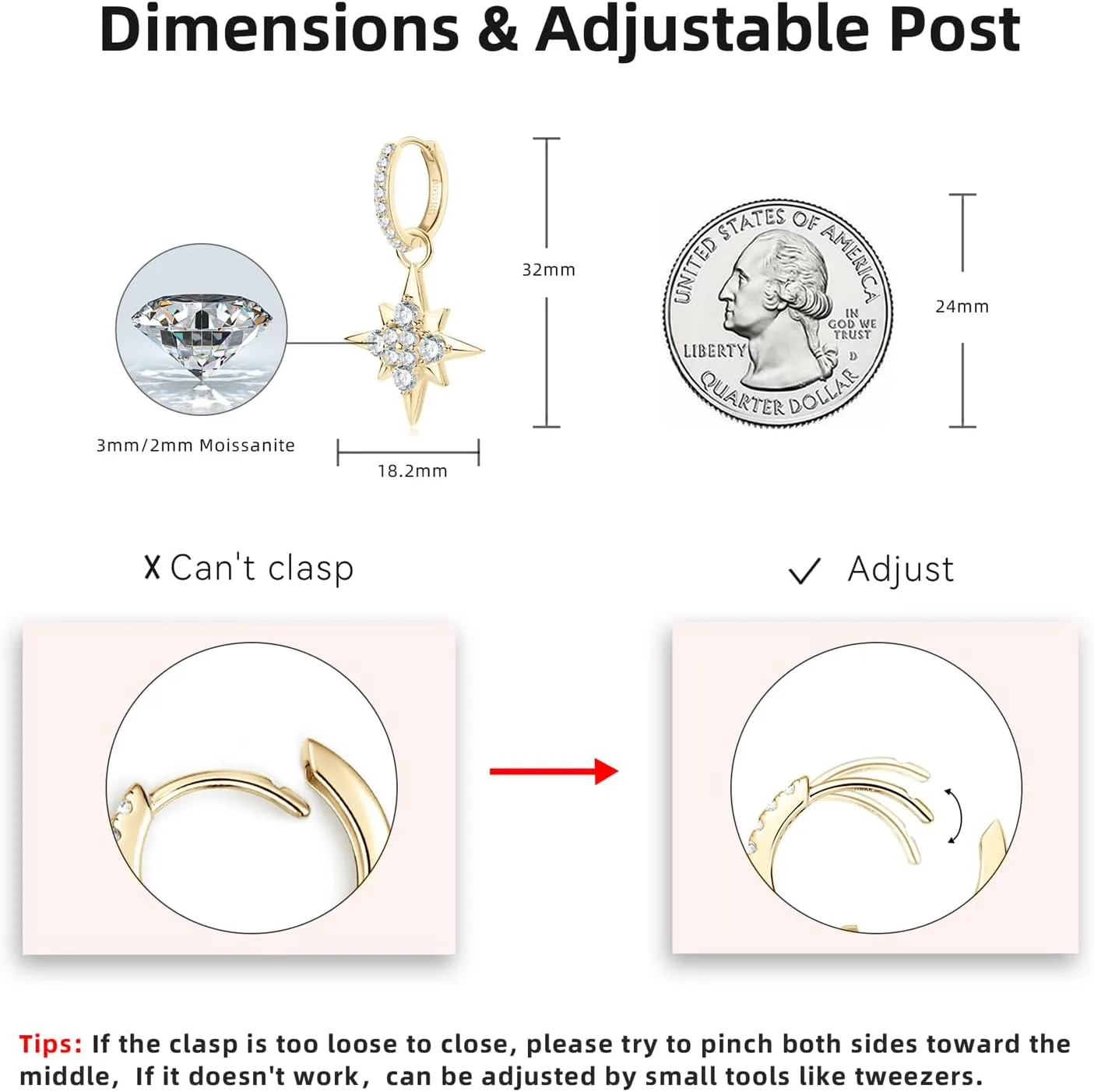AINUOSHI Huggie Hoop Earrings Dangle Drop Moissanite Earrings for Women, 925 Sterling Silver with 18K White Gold / 14K Gold Plated, Hypoallergenic, Jewelry Box Packed