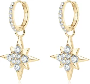 AINUOSHI Huggie Hoop Earrings Dangle Drop Moissanite Earrings for Women, 925 Sterling Silver with 18K White Gold / 14K Gold Plated, Hypoallergenic, Jewelry Box Packed