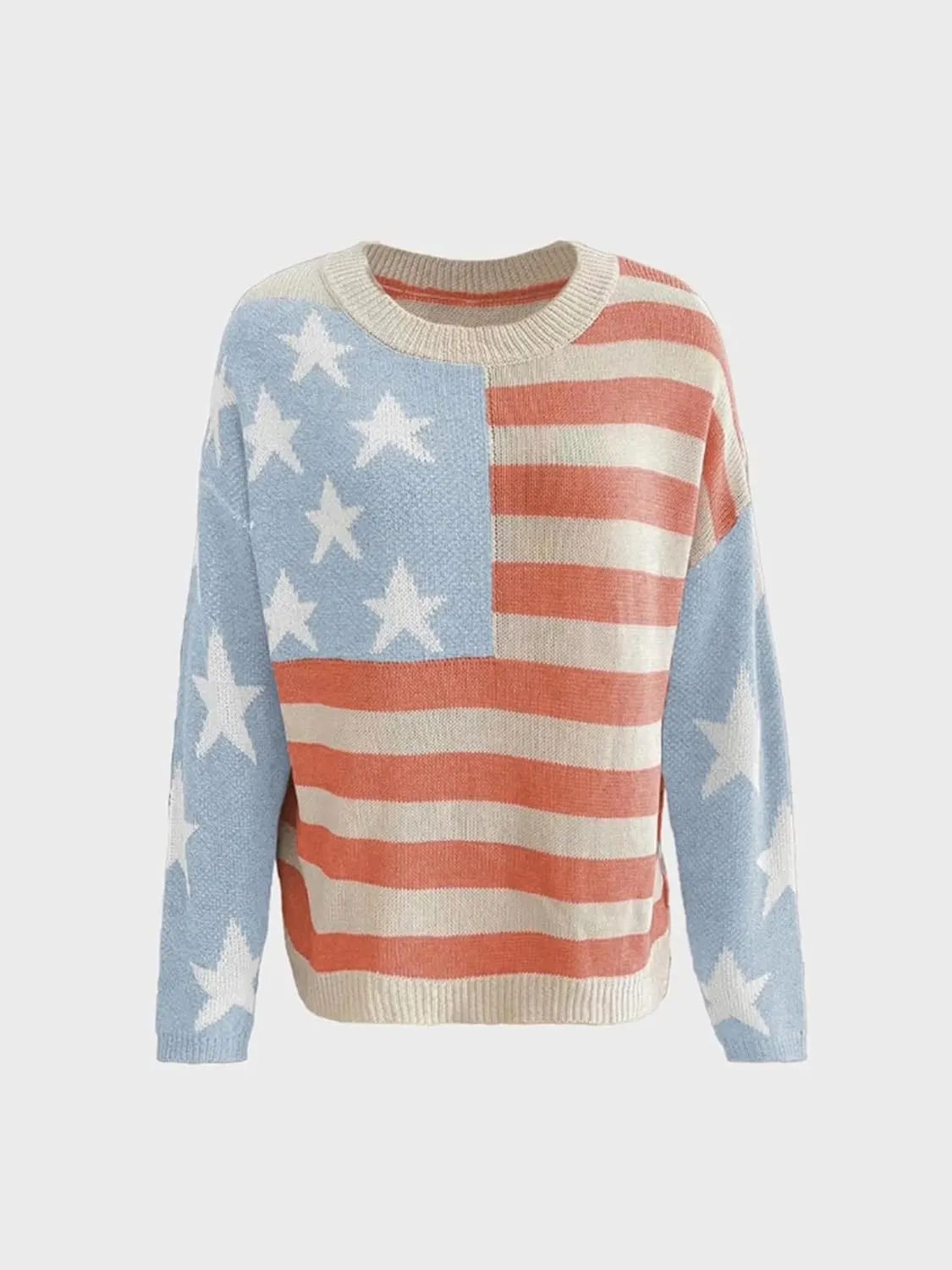 AirPlace American Flag Sweater for Women Off Shoulder Knit Sweatshirt Long Sleeve Pullovers Loose Winter Fall Fashion 2024