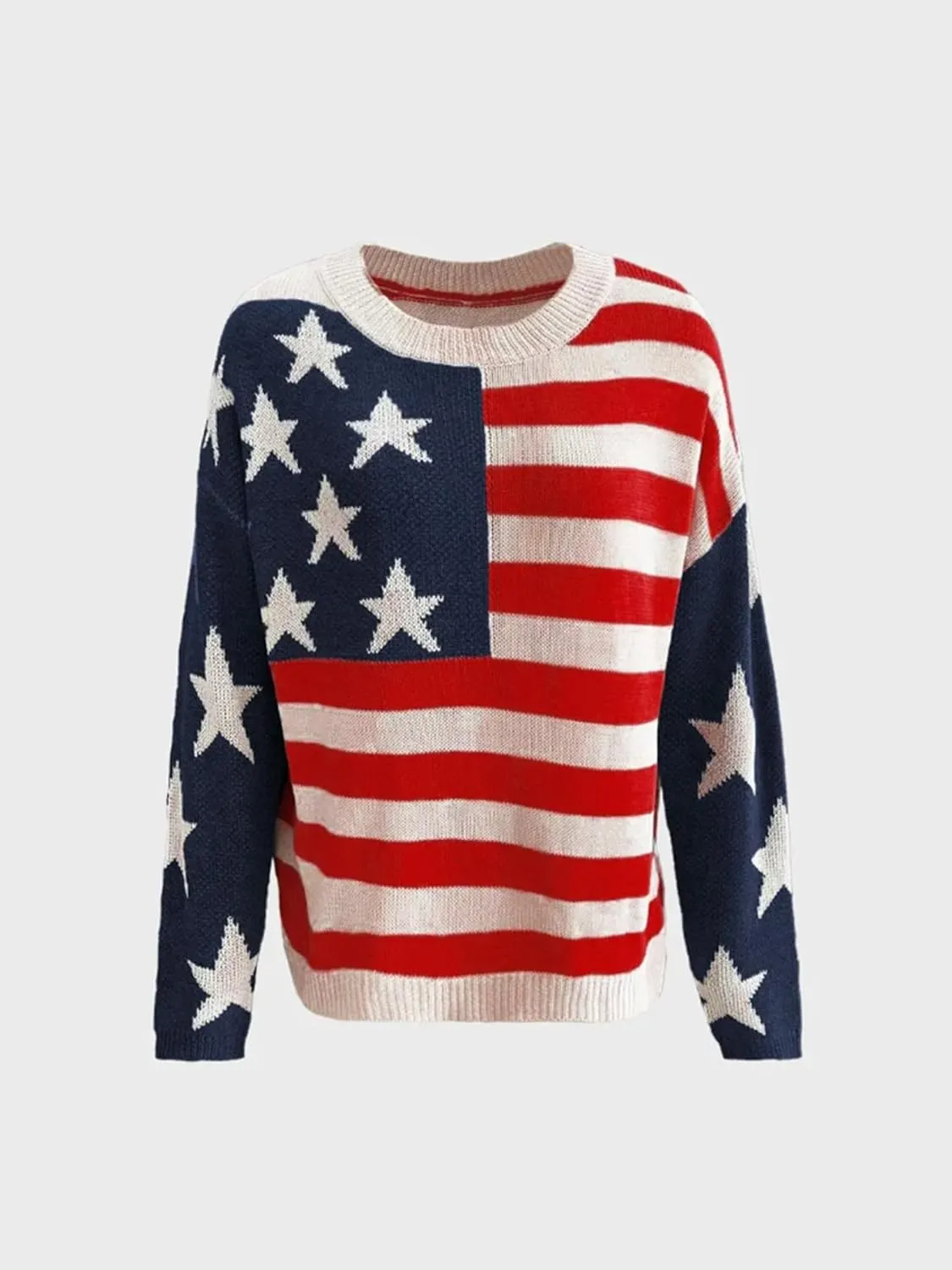 AirPlace American Flag Sweater for Women Off Shoulder Knit Sweatshirt Long Sleeve Pullovers Loose Winter Fall Fashion 2024