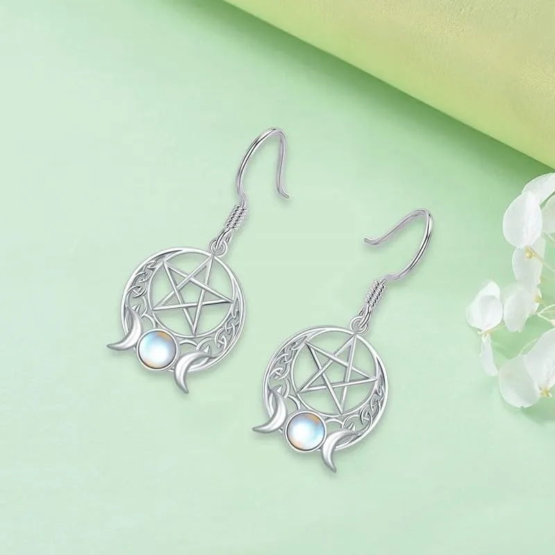 Alice in Wonderland Earrings - Triple Moon Goddess Dangle - Halloween Bat Drop - Palm Tree/Owl Sunflower Bee Earrings Jewelry Gift for Women on Christmas/Masquerade/Happy Birthday