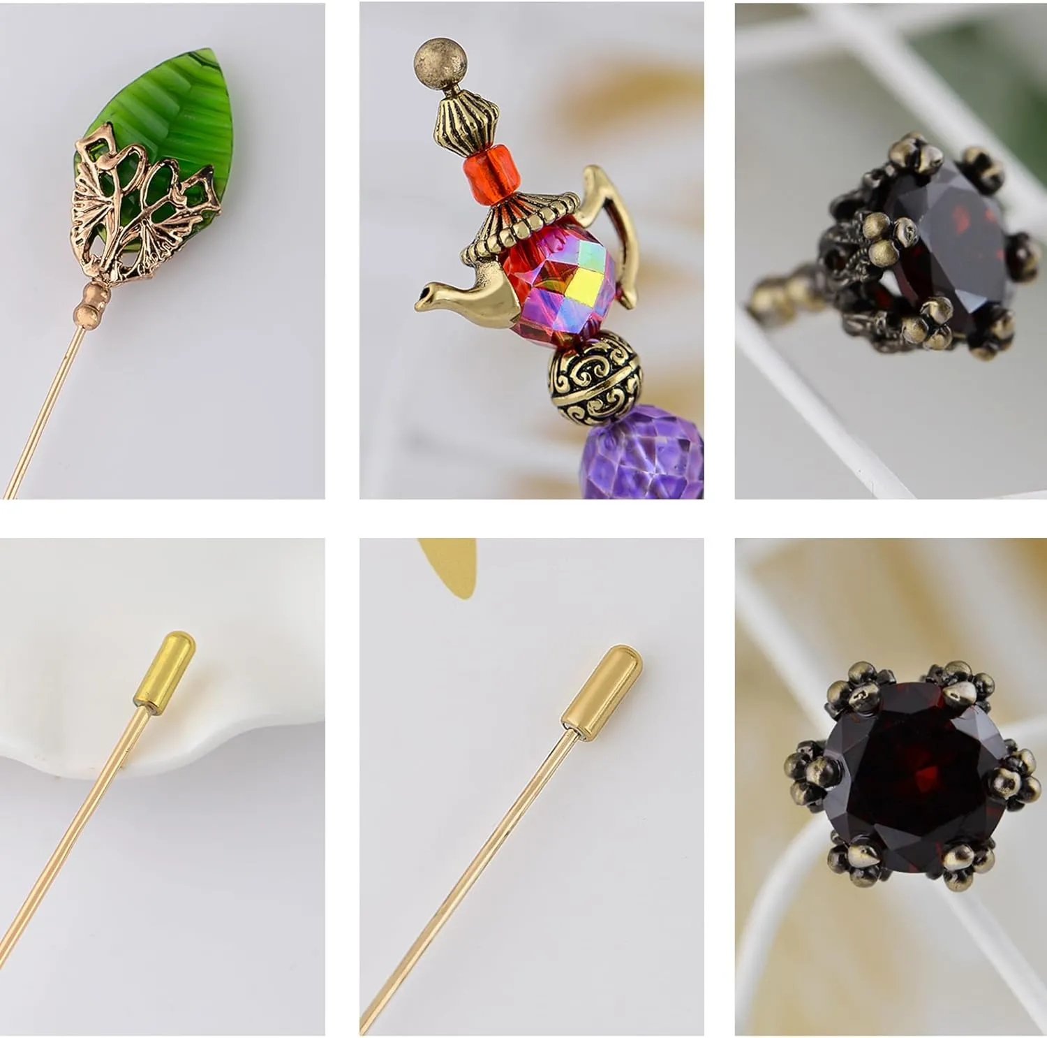 Alilang 3Pcs Vintage Style Classic Long Handle Hat and Lapel Pins with Flexible Bendable Design on Hats, Scarves, and Suits