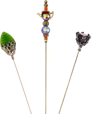 Alilang 3Pcs Vintage Style Classic Long Handle Hat and Lapel Pins with Flexible Bendable Design on Hats, Scarves, and Suits