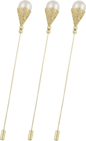 Alilang Vintage Hat Pin 5 inch Long Handle Golden Tone Lapel Pins Tie Scarf Brooch Jewelry Accessories Pack of 2/3/5