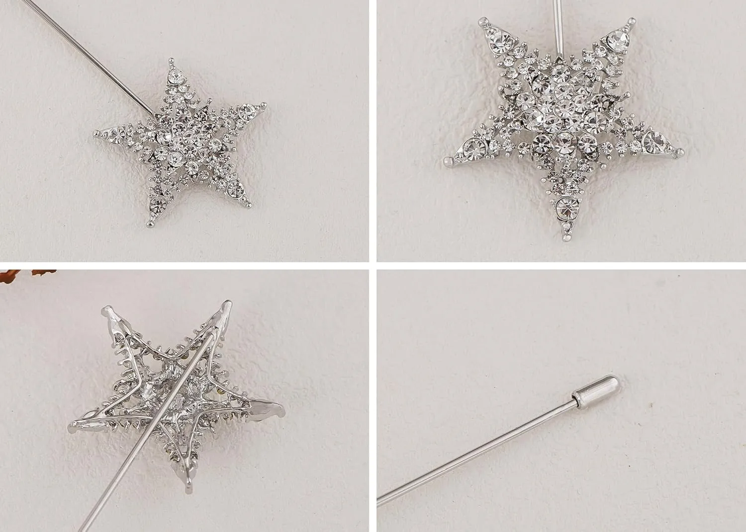 Alilang Women's Vintage Hat Pin Sparkly Clear Crystal Rhinestones Star Long Handle Lapel Stick Jewelry Set Pack of 1/3/6