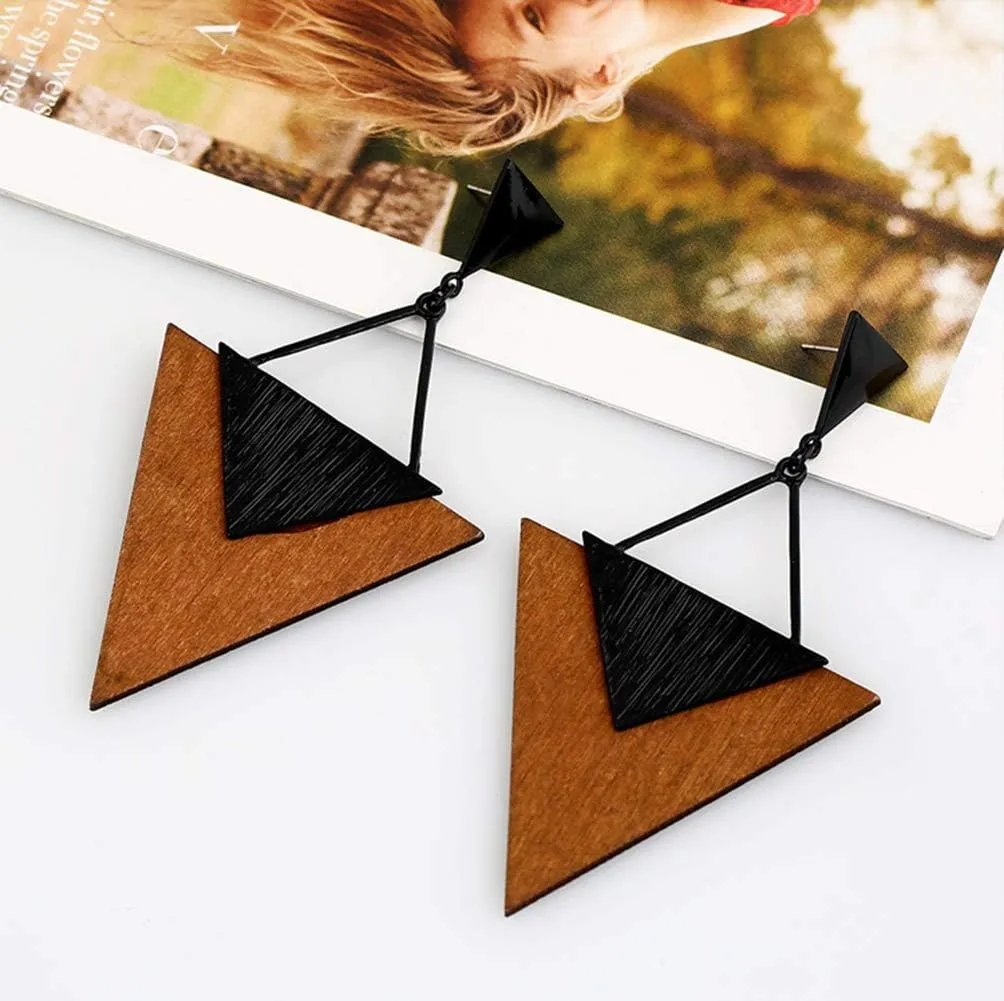 ALoveSoul Wooden Earrings for Women - Big Round Circle Geometric Wood Drop Dangle Hook Earrings