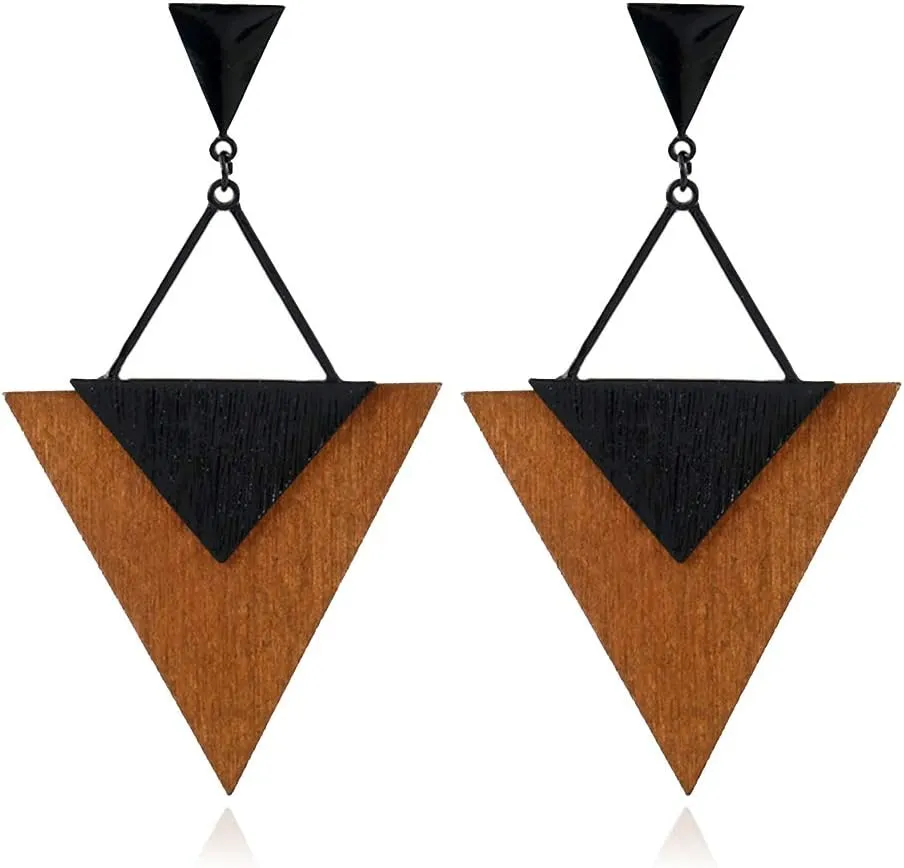 ALoveSoul Wooden Earrings for Women - Big Round Circle Geometric Wood Drop Dangle Hook Earrings