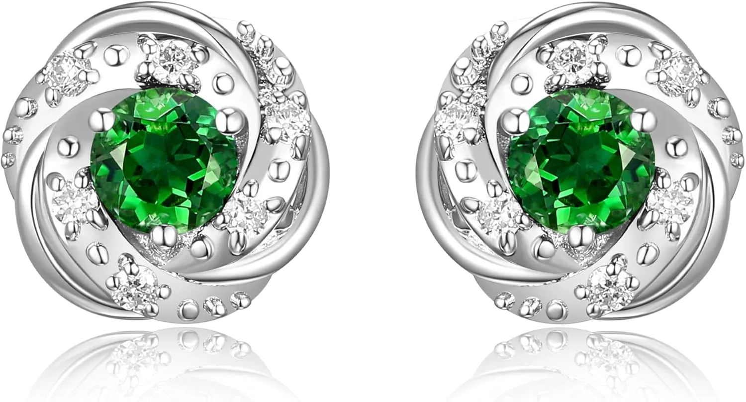 Amazon Essentials Created Gemstone and 1/8th CT TW Lab Grown Diamond Love Knot Stud Earrings in Platinum Over Sterling Silver (previously Amazon Collection)