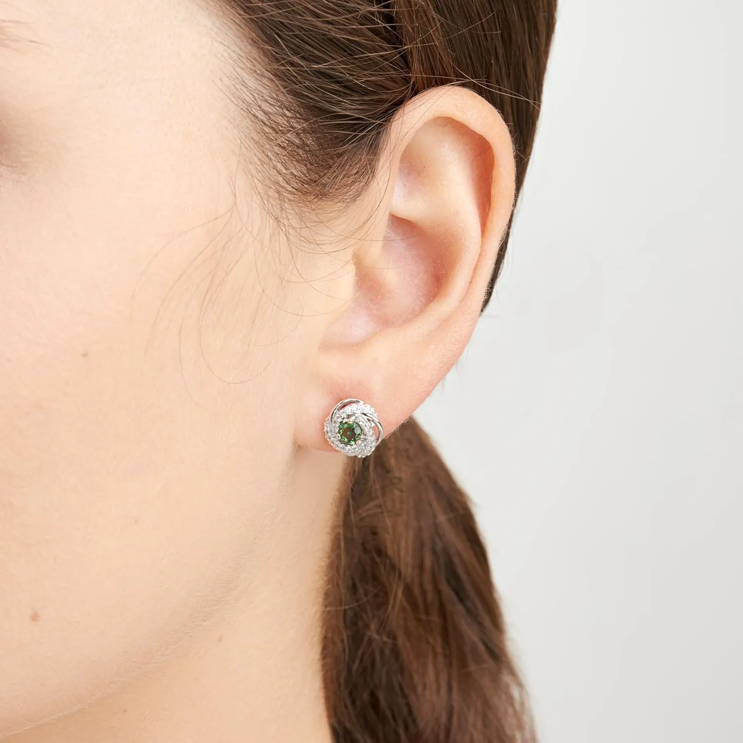 Amazon Essentials Created Gemstone and 1/8th CT TW Lab Grown Diamond Love Knot Stud Earrings in Platinum Over Sterling Silver (previously Amazon Collection)