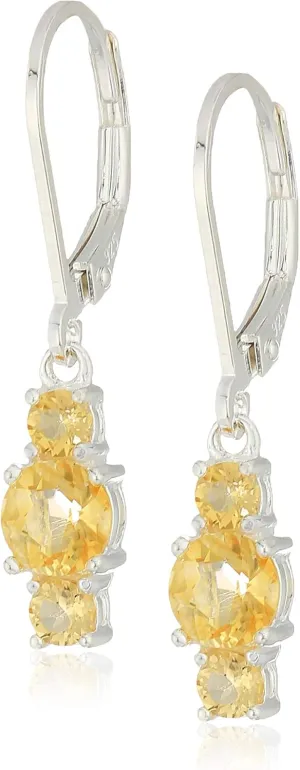 Amazon Essentials Sterling Silver Genuine and Created Gemstone Three Stone Birthstone Leverback Dangle Earrings (previously Amazon Collection)