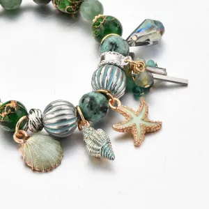 Aphrodite's Summer Beaded Charm Bracelet - Summer Style Bracelet with Multicolored Beads and Nautical Charms, Mermaid Accessories for Women, Mermaid Jewelry Beaded Charm Bracelet, Beaded Bracelets