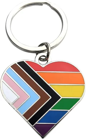 Applicable Pun Heart Progress Pride Flag LGBTQ POC Transgender Flag - 1.5 inch Enamel Keychain with Keyring Rainbow