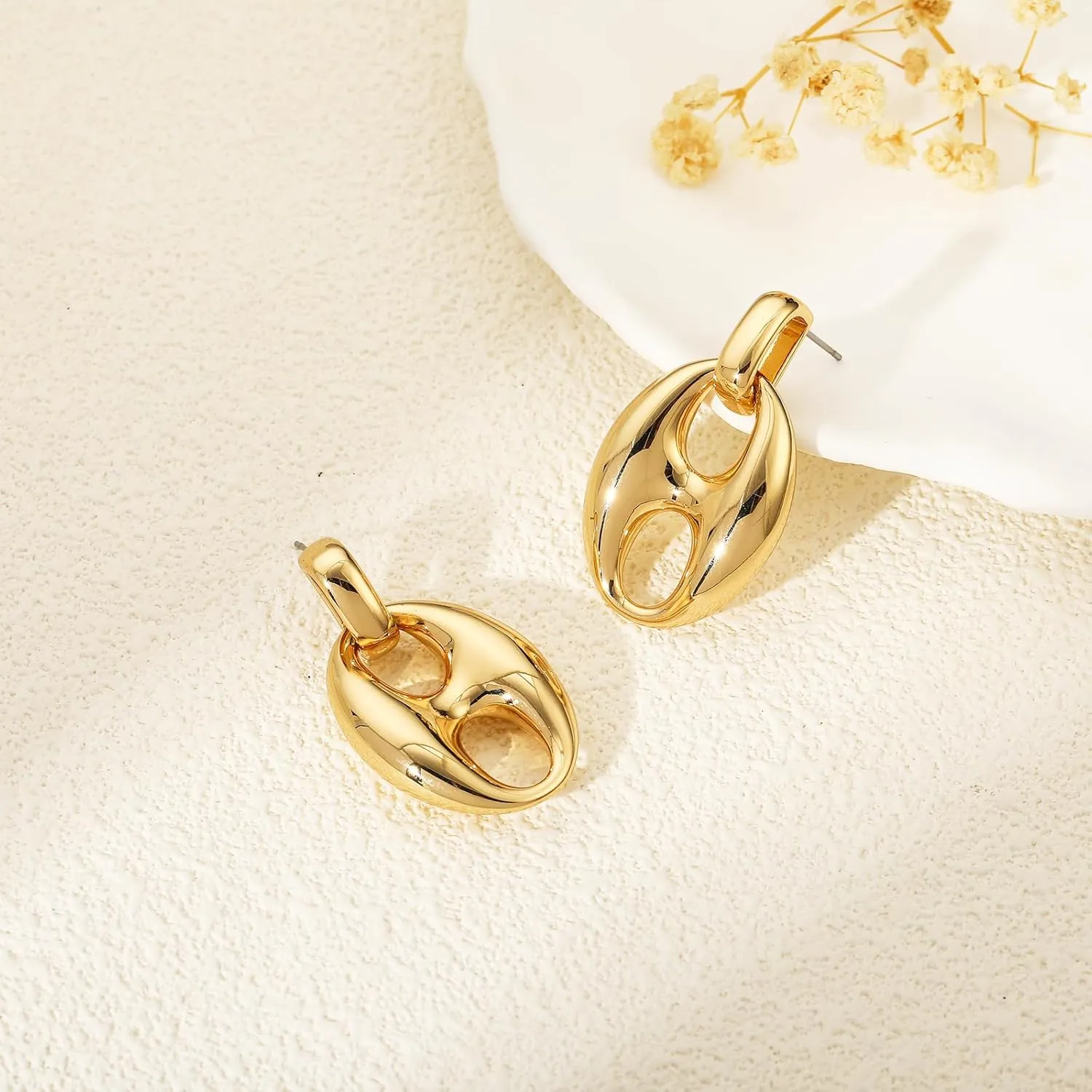 Ascona Gold/Silver Chunky Earrings for Women, Gold Plated Hoop Earrings Statement Dangle Drop Earrings Lightweight Trendy Jewelry
