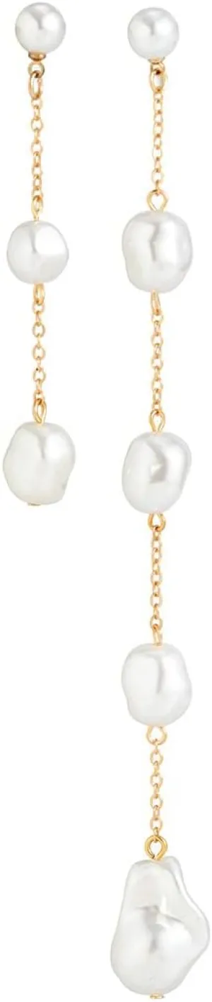Asymmetric Long Tassels Faux Pearl Drop Earrings Women Long Chain Imitation Pearl Dangle Earrings Boho Women Ear Jewelry Gift