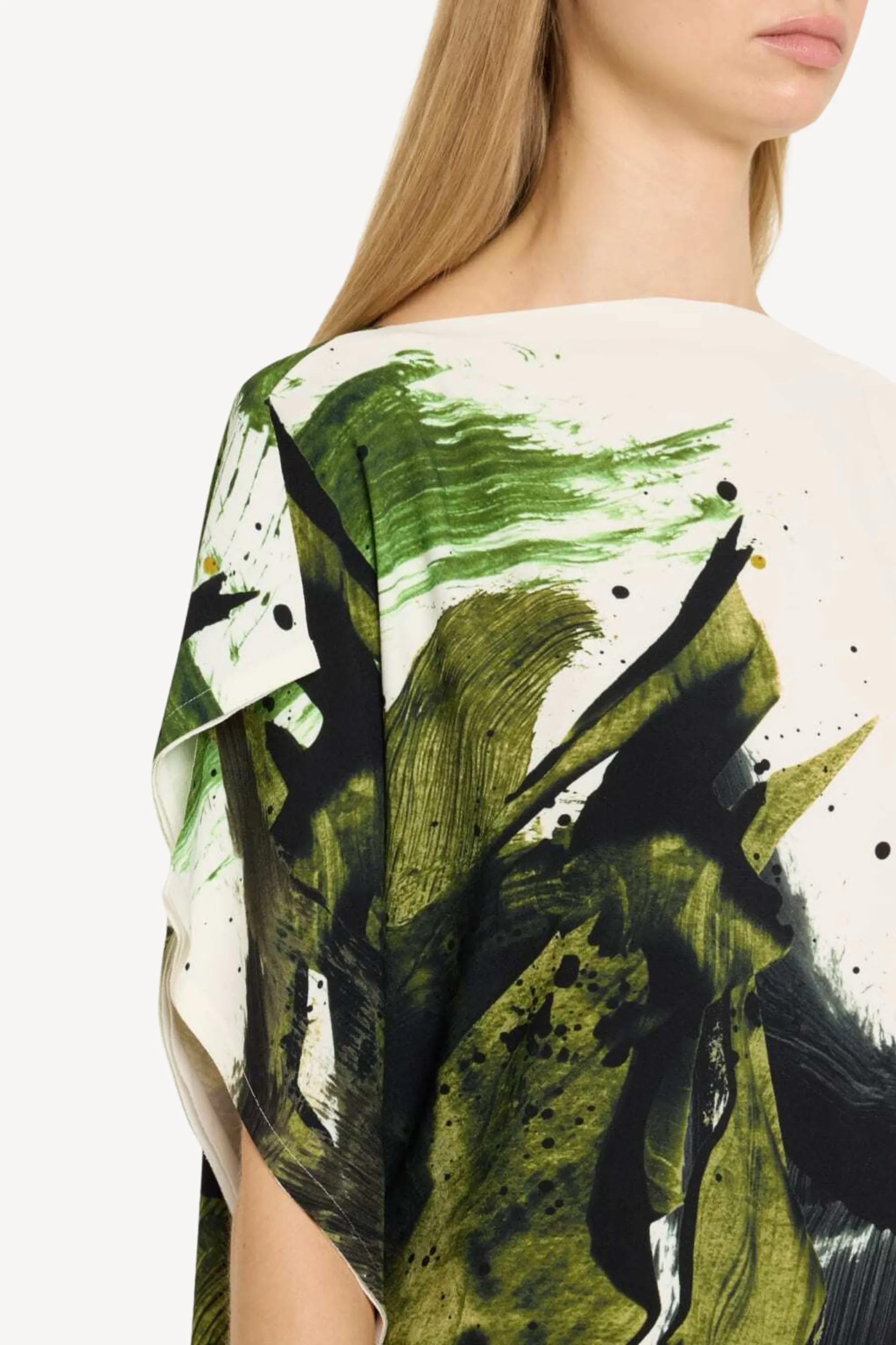ASYMMETRICAL BRUSHSTROKE PRINTED CREPE BOATNECK TOP
