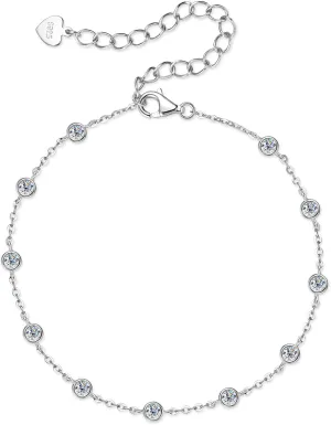 Bezel Moissanite Link Bracelet 0.66cttw D Color VVS1 925 Sterling Silver Adjustable Dainty Bracelets for Women Wife Birthday Jewelry Gifts