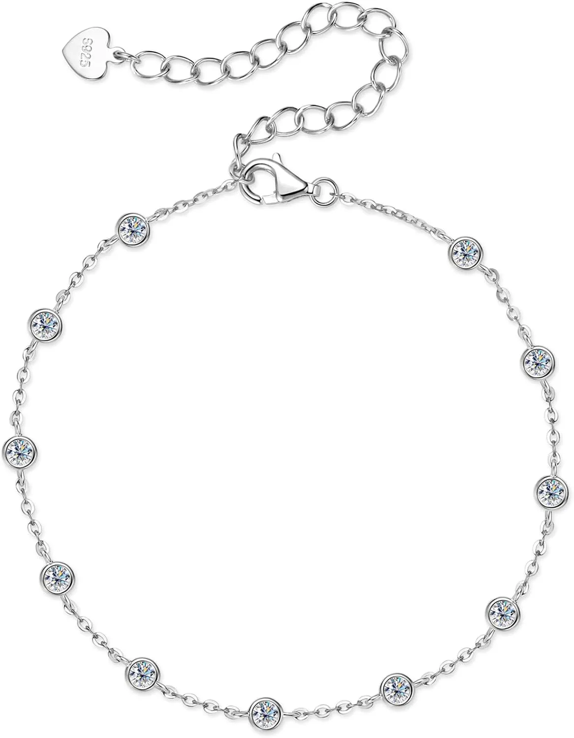 Bezel Moissanite Link Bracelet 0.66cttw D Color VVS1 925 Sterling Silver Adjustable Dainty Bracelets for Women Wife Birthday Jewelry Gifts