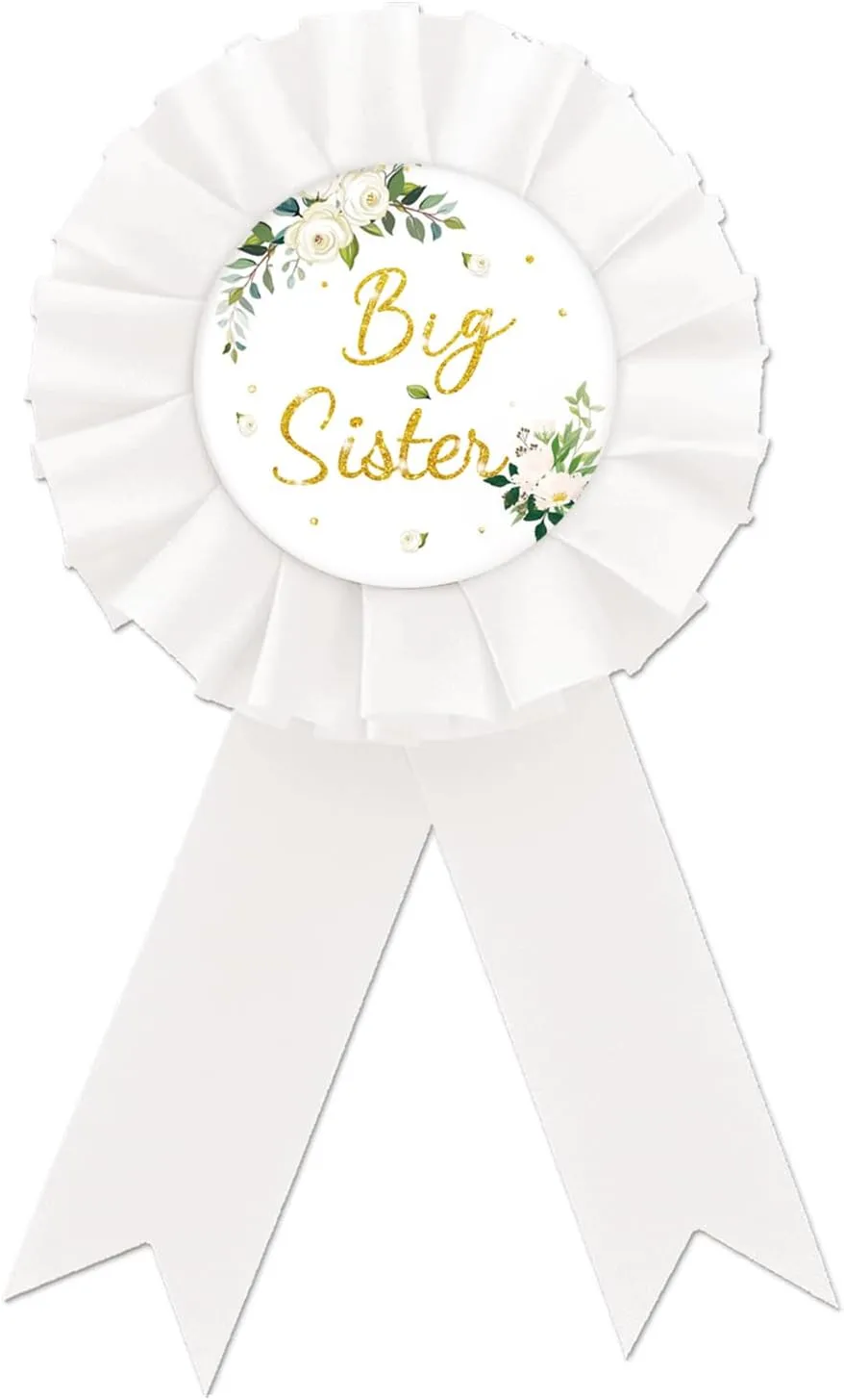 Big Sister Tinplate Big Sister Rosette Badge Pin for Girl, Birthday Girl Brooch Buttons for Baby Shower/Gender Reveal Party