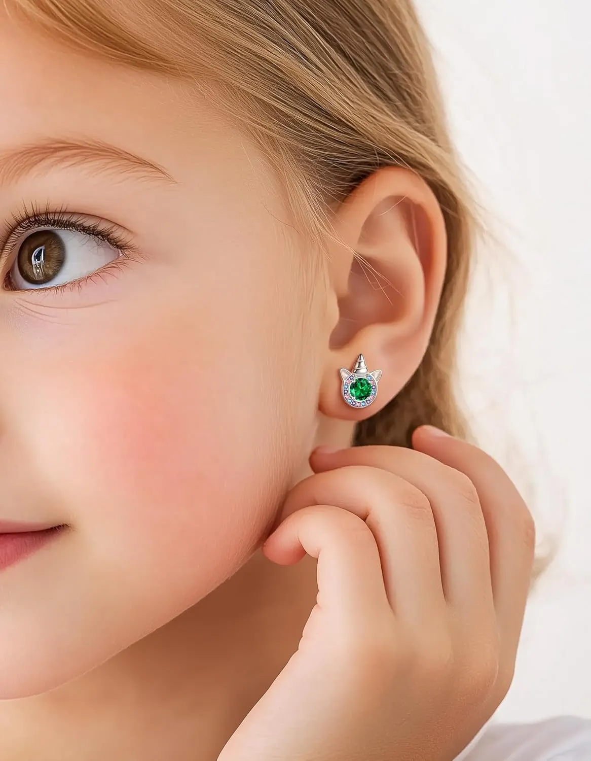 Birthstone Earrings for Girls, 925 Sterling Silver Stud Earrings for Women, Unicorn Gifts for Girls, Cubic Zirconia Studs Earrings, Unicorn Birthday Christmas Gifts for Teens Women
