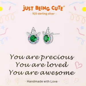 Birthstone Earrings for Girls, 925 Sterling Silver Stud Earrings for Women, Unicorn Gifts for Girls, Cubic Zirconia Studs Earrings, Unicorn Birthday Christmas Gifts for Teens Women