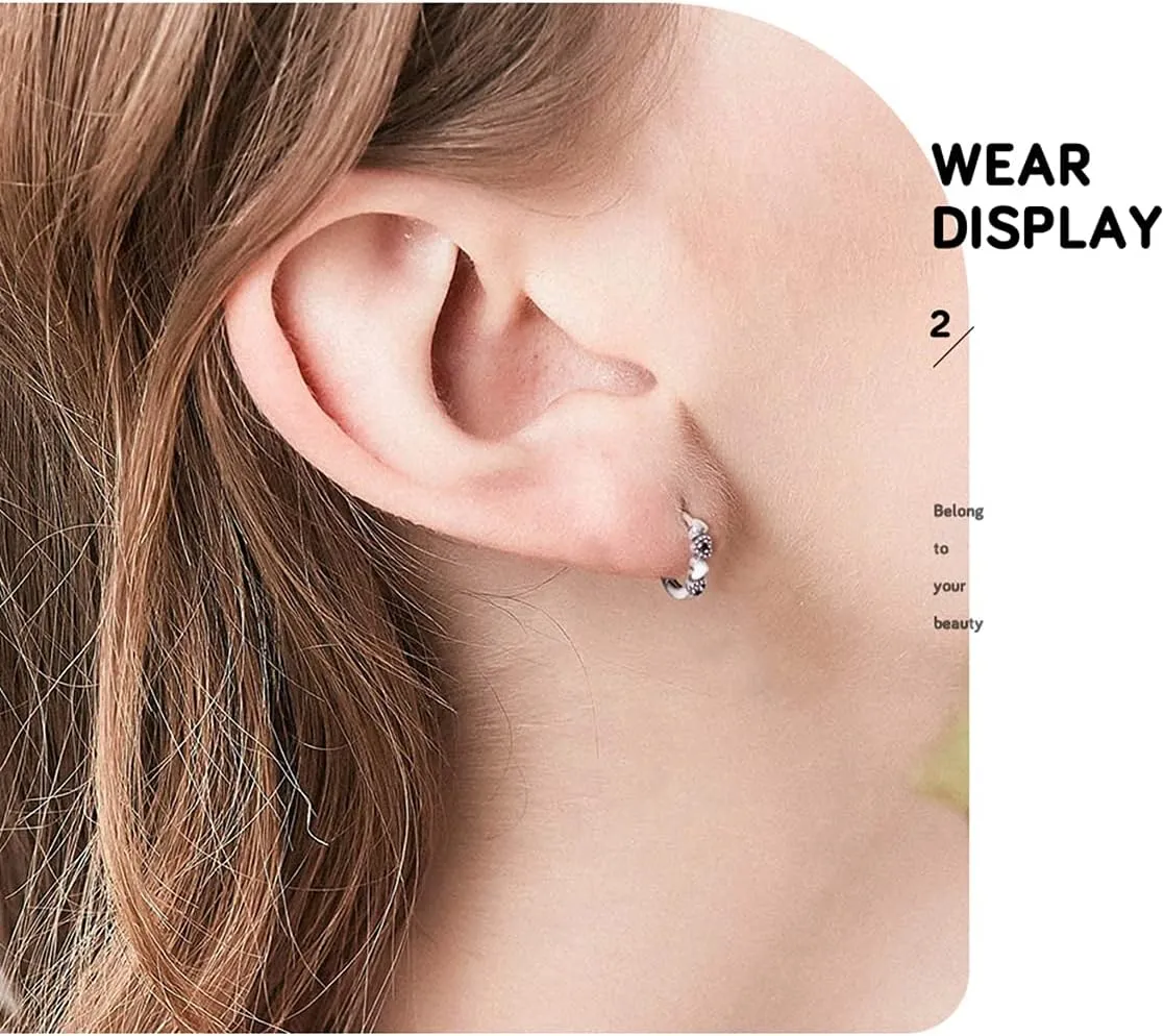 BISAER Gold Hoop Earrings for Women Large 14K White Gold Plated Huggie Earrings Cubic Zirconia Huggie Hoop Earring Cartilage Piercing Earrings Ear Cuff for Women