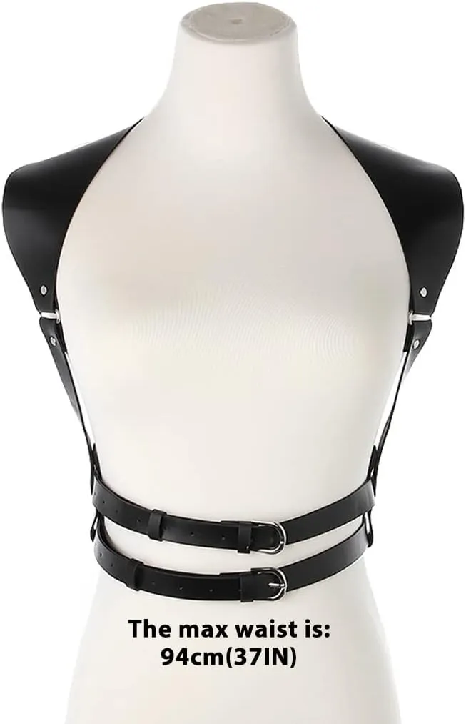 Black Leather Body Chain Punk Bra Harness Waist Chain Belt Nightclub Rave Body Belts Accessories for Women