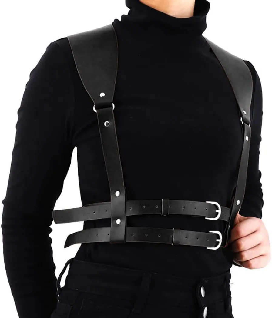 Black Leather Body Chain Punk Bra Harness Waist Chain Belt Nightclub Rave Body Belts Accessories for Women