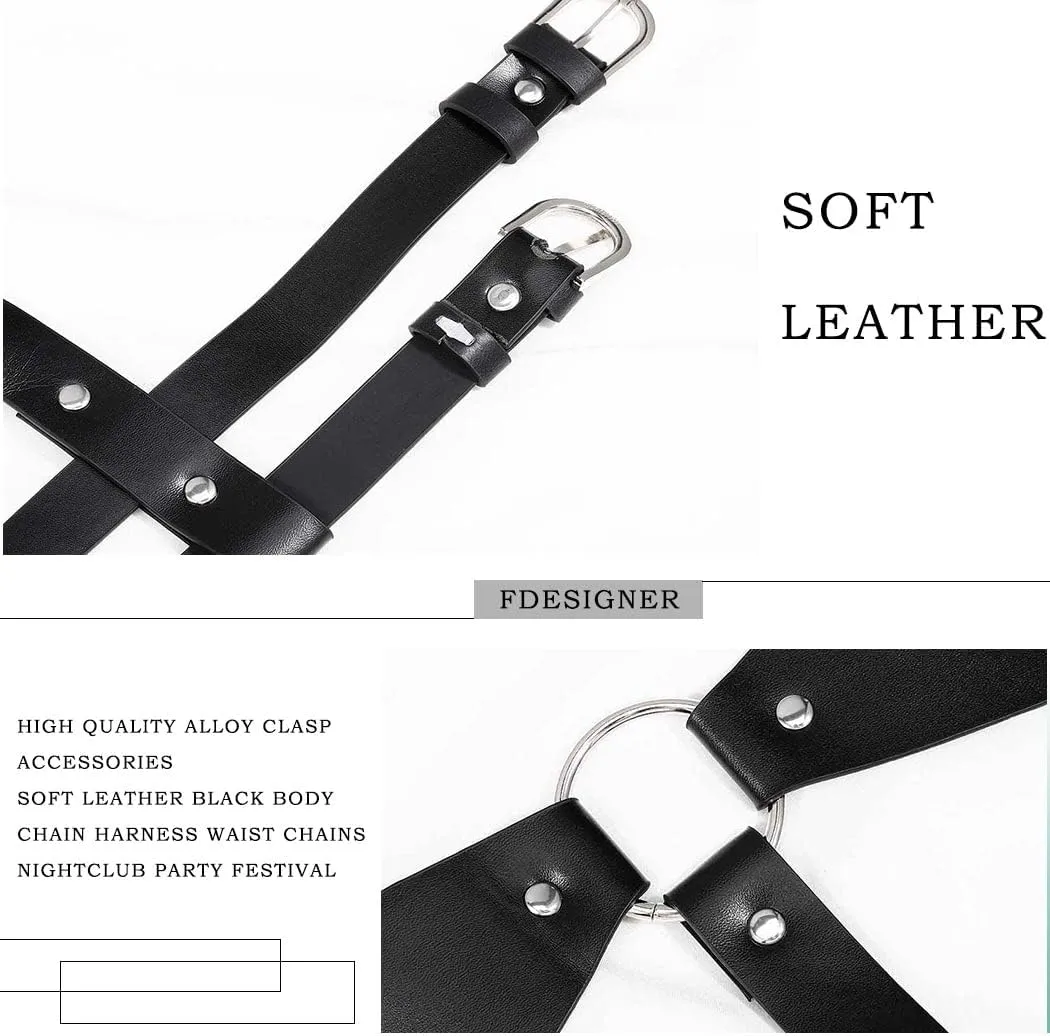 Black Leather Body Chain Punk Bra Harness Waist Chain Belt Nightclub Rave Body Belts Accessories for Women