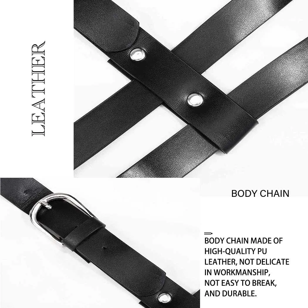 Black Leather Body Chain Punk Bra Harness Waist Chain Belt Nightclub Rave Body Belts Accessories for Women