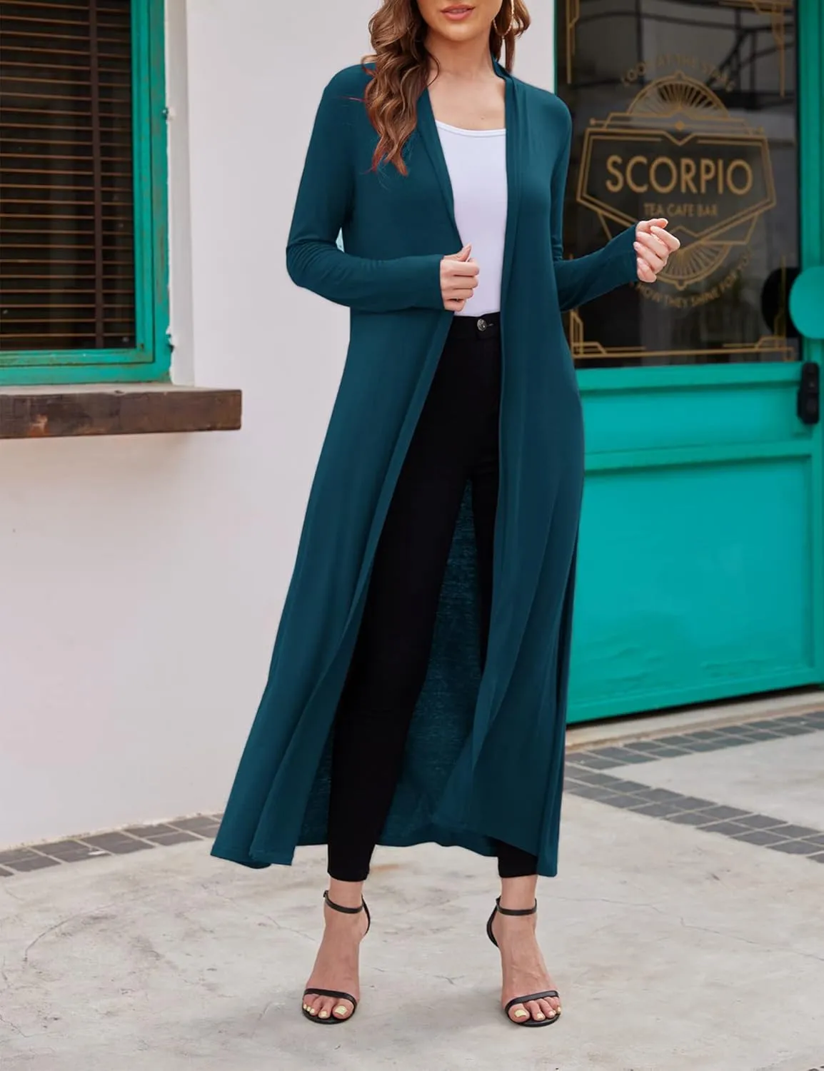 Bluetime Women Floor Length Open Front Cardigan Lightweight Long Sleeve Maxi Duster with Pockets (S-3XL)