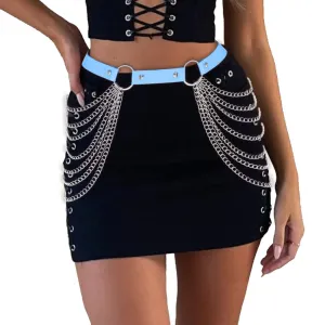 Bodiy Layered Waist Chain Belts Blue PU Leather Body Chain Punk Goth Rave Belt Body Jewelry Accessory for Women and Girls (Blue)