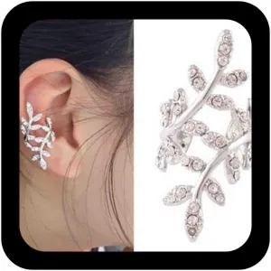 Boho Cz Leaf Ear Cuff Earrings Silver Ear Crawler Earrings Paved Rhinestone Cartilage Cuff Earrings Non Piercing Ear Cuff Wrap Earrings Jewelry for Women Gifts
