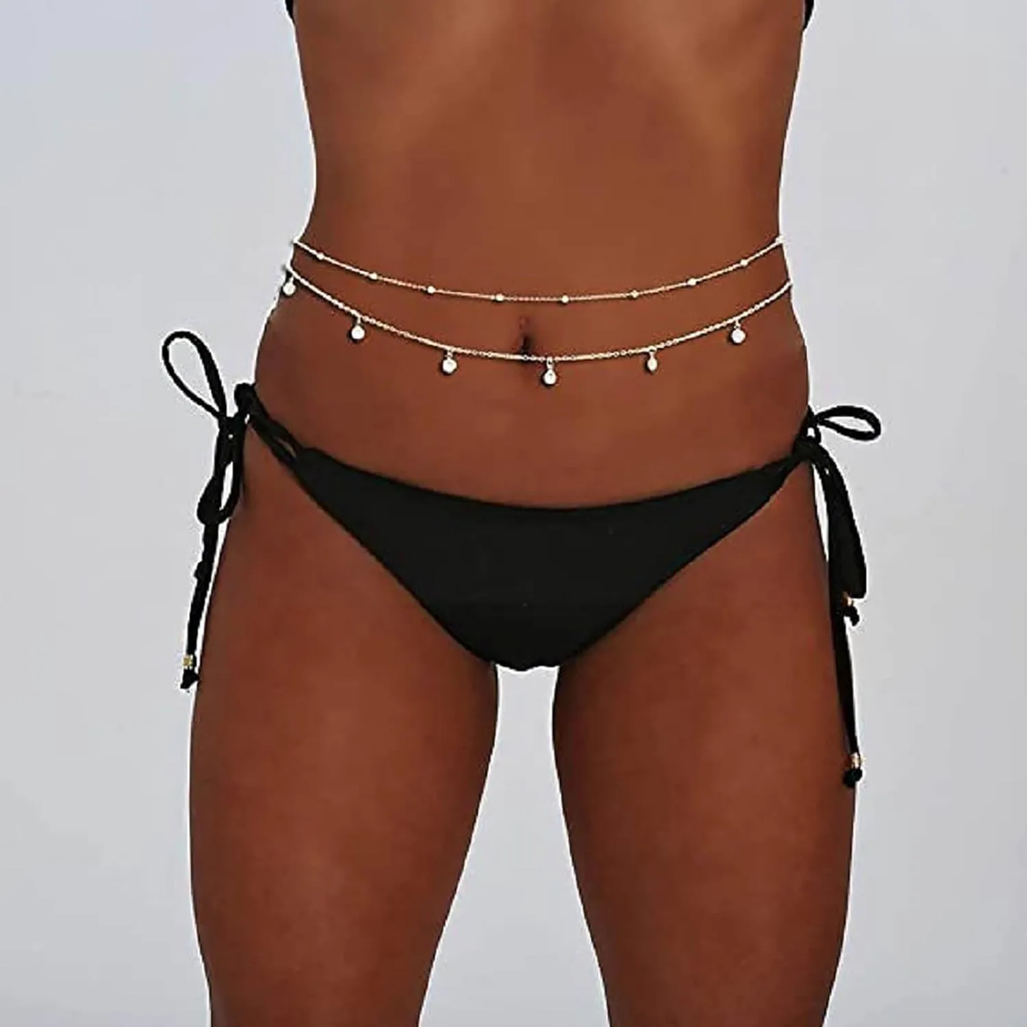 Boho Layered Crystal Waist Chain Gold Rhinestone Body Chain Bead Belly Chain Bikini Waist Body Chain Ball Stomach Chain Summer Jewelry for Women