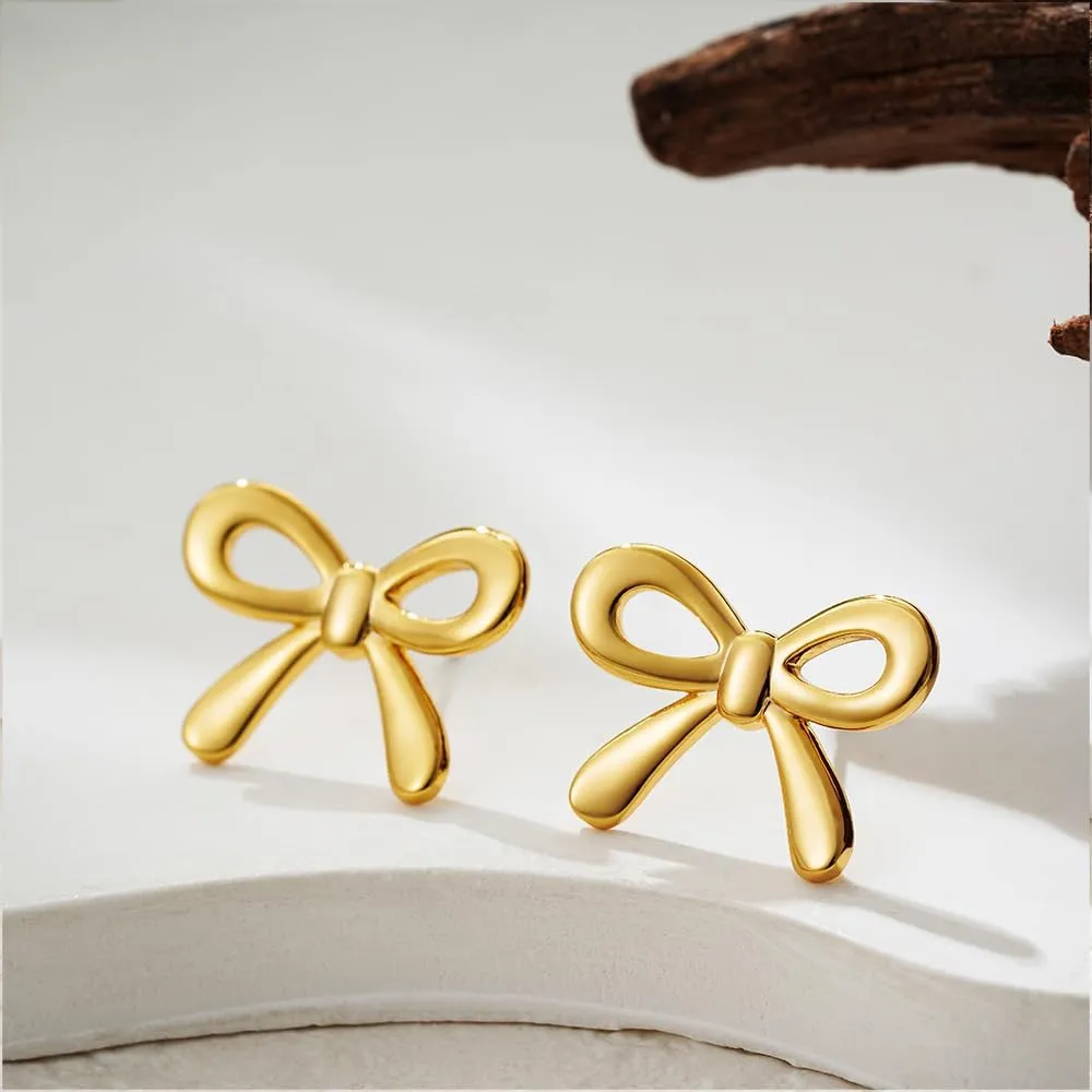 Bow Earrings, Gold Bow Earrings For Women 14k Gold Elegant Stud Earring Dainty Minimalist Simple Small Stackable Bow Earrings For Women Jewelry Gift