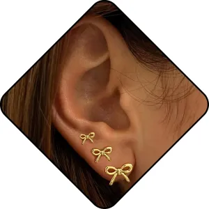 Bow Earrings, Gold Bow Earrings For Women 14k Gold Elegant Stud Earring Dainty Minimalist Simple Small Stackable Bow Earrings For Women Jewelry Gift