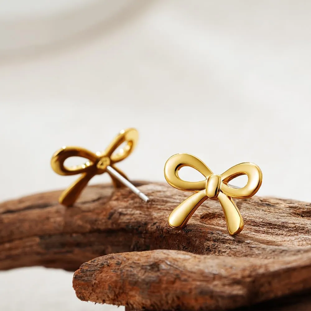 Bow Earrings, Gold Bow Earrings For Women 14k Gold Elegant Stud Earring Dainty Minimalist Simple Small Stackable Bow Earrings For Women Jewelry Gift