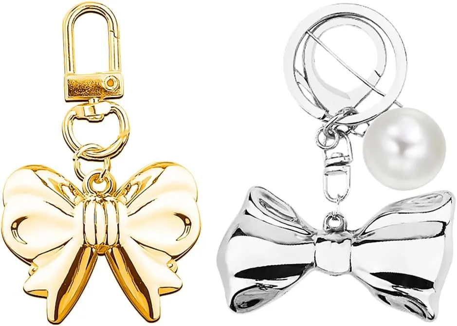Bow Keychain for Bag Charm Big Bow Keychain for Women Bag Backpack Purse Charms Decoration Pearl Keyring of 2